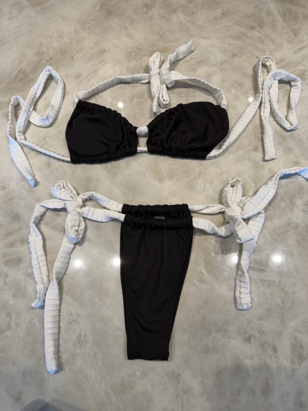 Black Bikini Set with White Tie Straps